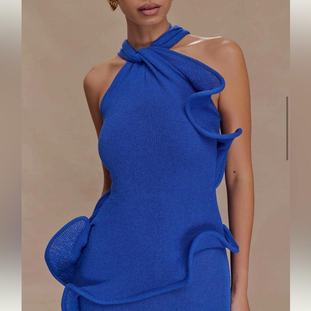 Meshki Electric Blue Halter Ruffle Maxi Dress - Picture 5 of 10